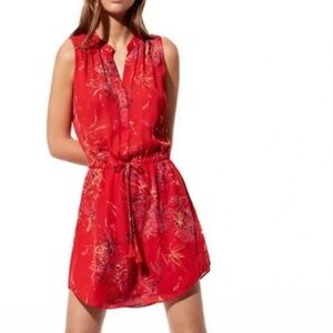 Aritzia Babaton 100% silk orange red floral sleeveless mini dress XXS